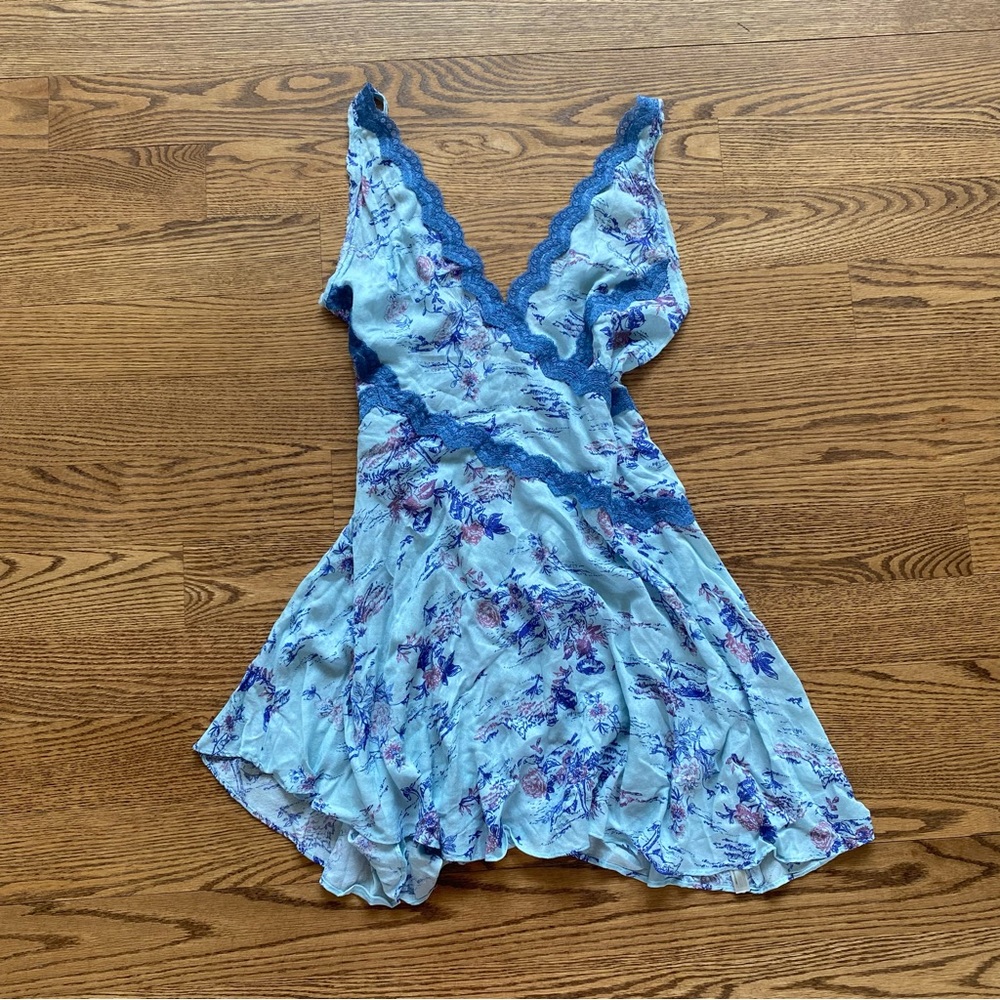NWT Free People Slip My Mind Printed Trapeze Swing Dress Mist Combo - SPRING